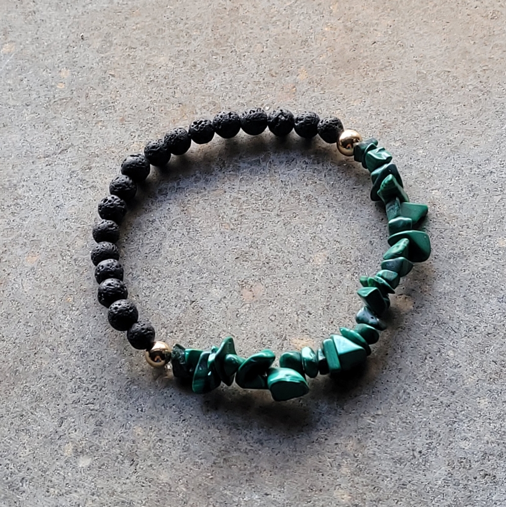 🤍3/$30 Malachite Stone & Lava Bead Bracelet
